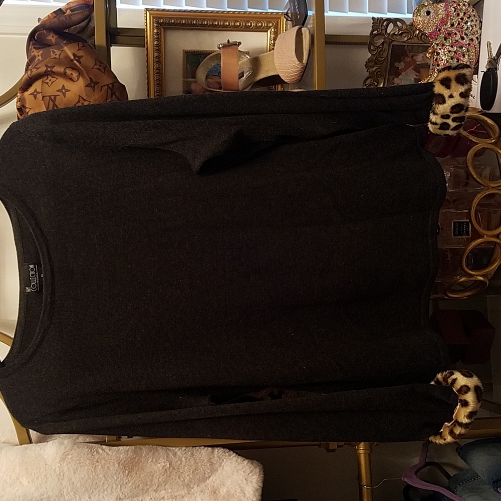 NY Collection Charcoal Gray Sweater With Removable Fur Trim Cuffs